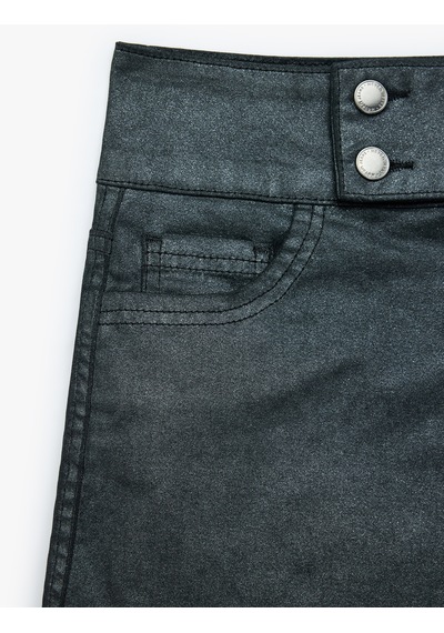 Koton Normal Bel Düğme Detaylı Cepli Pamuklu Denim Mini Şort Etek Siyah 7wal70031md