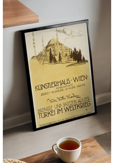 Künstlerhaus Siyah Ahşap Çerçeveli Poster, Dekoratif Seyahat Duvar Tablosu