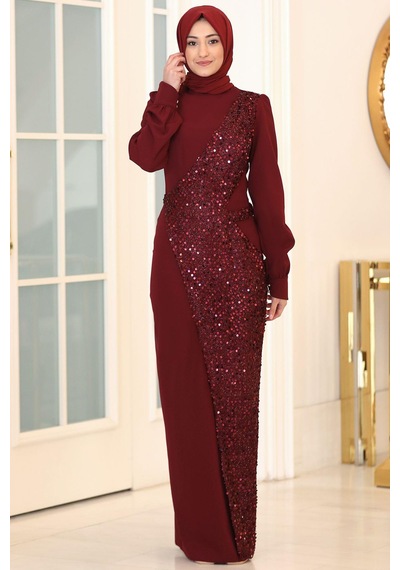 Esilanur Hürrem Tesettür Abiye Bordo Bordo