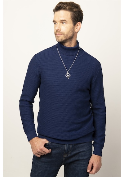 Tudors Slim Fit Dar Kesim Balıkçı Yaka Desenli Erkek Kazak-25764 Saks