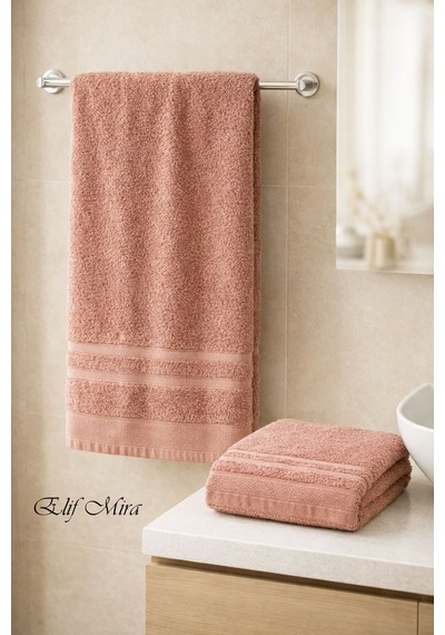 2 Parça Banyo Havlusu Seti Pamuklu Sude 70x140 + 50x85 Cm Kiremit