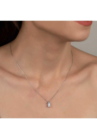 Swarovski Taşlı Gümüş Baget Tektaş Kadın Kolye (551181403)
