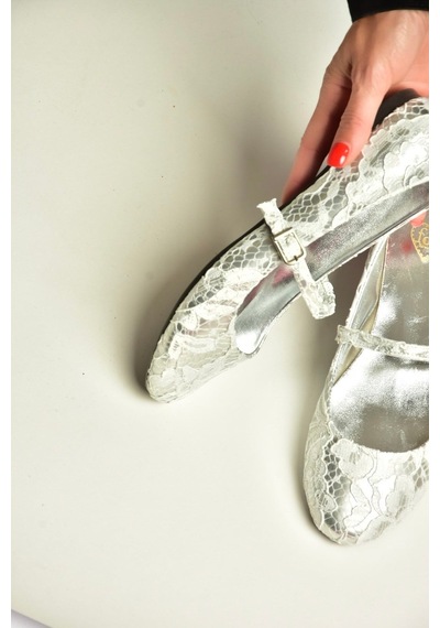 Fox Shoes Z726232704 Gümüş Kumaş Bantlı Kadın Babet