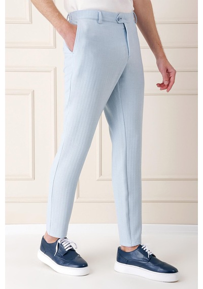Efor Comfort Fit Beli Lastikli Balıksırtı Dokuma Casual Mavi Pantolon P 1155 Mavi