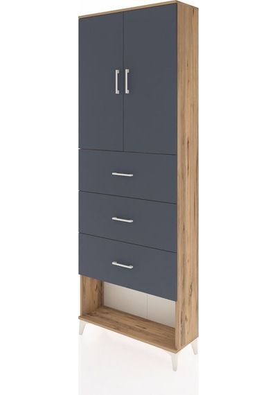 Arges Dolap 3 Raflı 3 Çekmeceli 2 Kapaklı 88x30x243 Çam-antrasit Atlas Çam