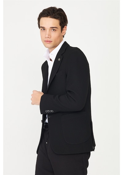 Siyah Hafif Desenli Blazer Ceket Siyah