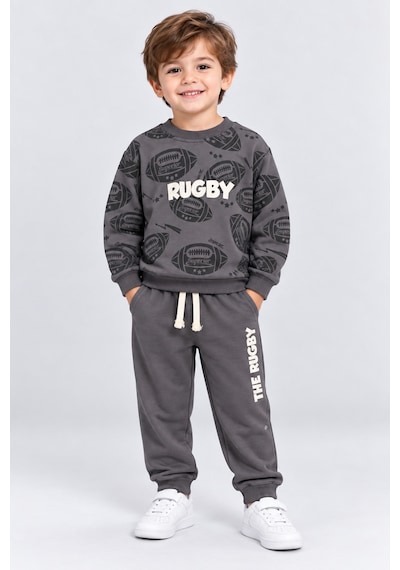 Ahengim Erkek Çocuk Rugby Topu Baskılı Pamuklu Sweatshirt Ve Pantolon Eşofman Takımı Ak119 Gri Ahengim Erkek Çocuk Rugby Topu Baskılı Pamuklu Sweatshirt Ve Pantolon Eşofman Takımı Ak119 Gri
