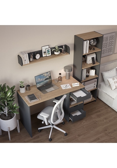 Trio Kitaplıklı Çalışma Masası Antrasit