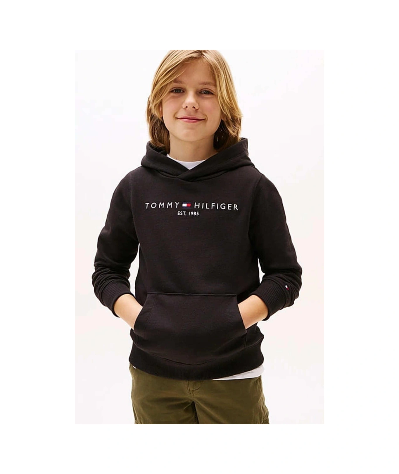 Tommy Hilfiger Unisex Çocuk Th Essential Hoodie Kapüşonlu Sweatshirt - Siyah-10984 Black