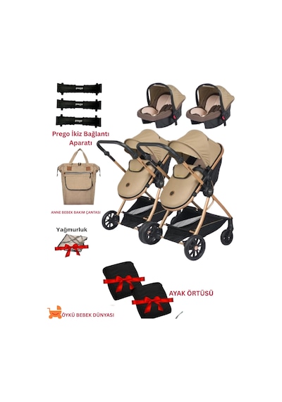 Öykü Bebek Dunyasi Ayrılıp Birleşebilen Travel Sistem Ikiz Bebek Arabası 2adet Yağmurluk Ve Ayak Örtüsü Hediyeli Çanta