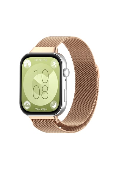 Watch Fit 3/4/4 Pro Uyumlu Hasır Metal Örgü Işlemeli Mıknatıslı Kordon Kayış Rosegold