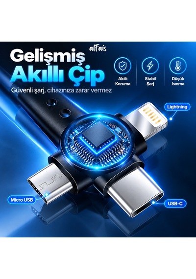 Alfais 6047 Usb Hızlı Telefon Data Şarj Kablosu 120w 3in1 Spiral Yaylı Type C Micro Lightning Veri
