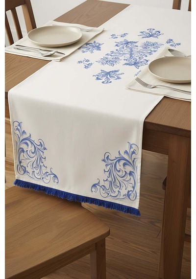 Elysian Blue Keten Runner 45x140 Cm Çok Renkli