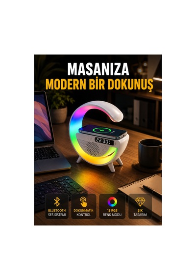 13 Renk Seçenekli Kablosuz Şarj Cihazlı Led Lamba Renk