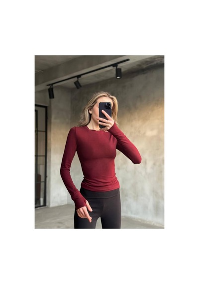 Moda Banuş Buzzy Kumaş Parmak Geçirmeli Body Bordo