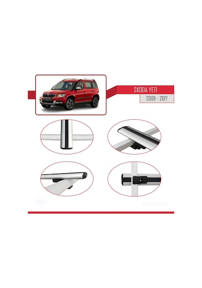 Skoda Yeti 2009-2017 Arası İle Uyumlu Basic Model Ara Atkı Tavan Barı Gri 3 Adet