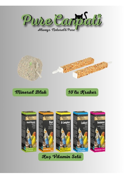 Muhabbet Kuşu Ödül & Vitamin Destek Seti Mineral Blok, 10 Lu Kraker Ve Kuş Vitaminleri