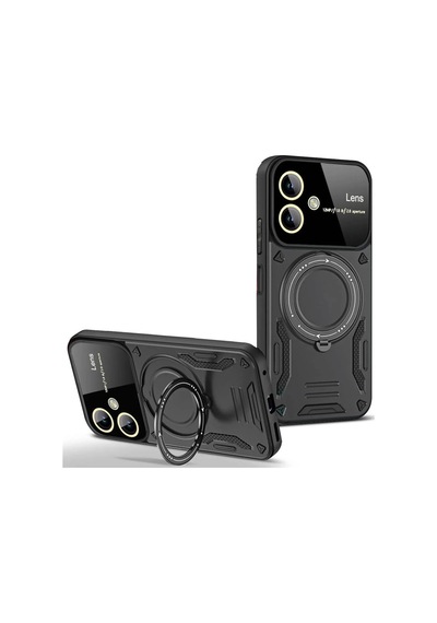 Samsung Uyumlu Galaxy A06 Kılıf Joy Lens Standlı Kapak Siyah/