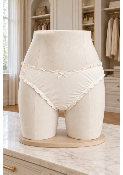 Loveria Kadın Pamuklu Fırfırlı Bikini/tanga Külot Ekru 2li Ekru Ekru