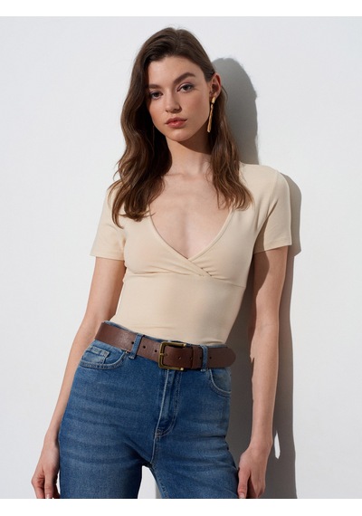 Dilvin 32758 V Yaka Kısa Kollu T-shirt-taş