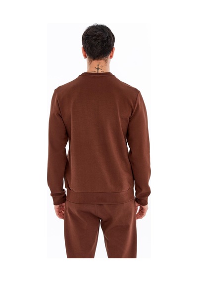 AR-MA Arma Erkek Slim Fit Sweatshirt Yazı Baskılı, Scuba Interlok, Bisiklet Yaka, Basic K30124685502 Kahverengi