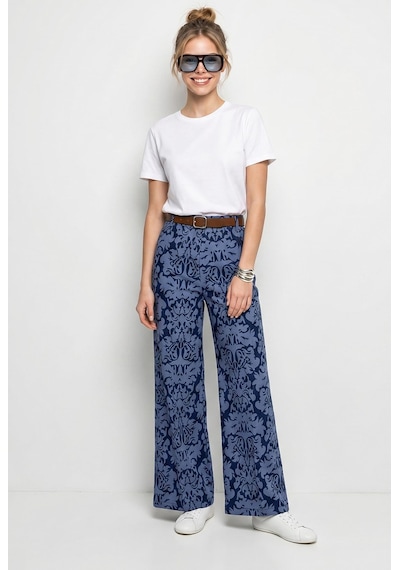 Shade Kadın Kemerli Likralı Desenli Yüksek Bel Bol Paça Denim Dokulu Pantolon 7670 60286219 - Lacivert