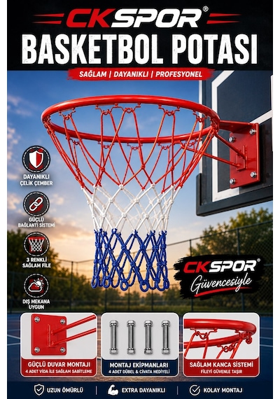 Ckspor Basketbol Potası Ve Filesi 45 Cm Çember Çapı Duvara Monte Basketbol Çemberi