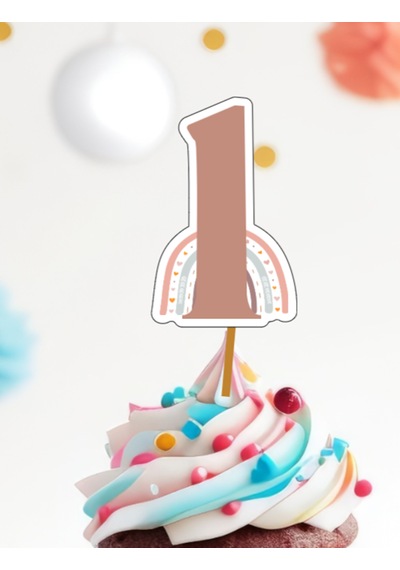 15 Adet Bohem Gökkuşağı Konsept One 1 Yaş Cupcake Kürdanı 6-7cm