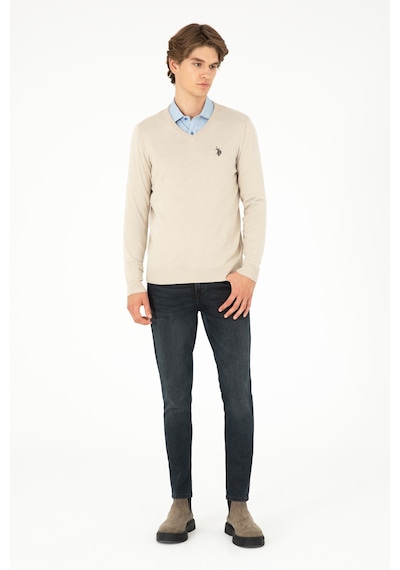 U.S. Polo Assn. Erkek Slim Fit V Yaka Taş Melanj Basic Kazak 50293512-VR225
