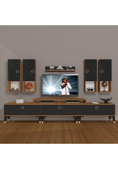 Decoraktiv Ekoflex 8da Mdf Gold Tv Ünitesi Tv Sehpası Ceviz - Siyah