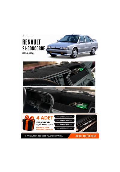 Renault 21 Concorde 1990-1996 Uyumlu Torpido Örtüsü, Torpido Kılıfı - Siyah Gri