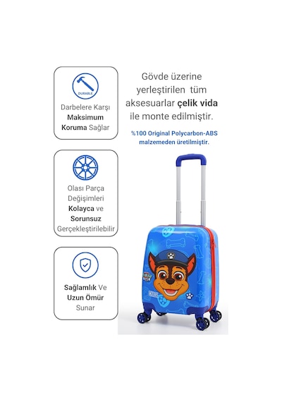 Gedox Kids Paw Patrol Lisanslı Çocuk Valizi Chase Temalı Darbeye Dayanıklı 360 Tekerlek Mavi