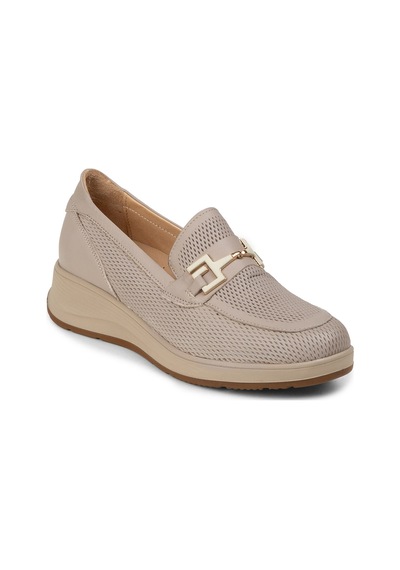 Deery Kadın Bej Hakiki Deri Dolgu Topuk Loafer - N0277zbejc01