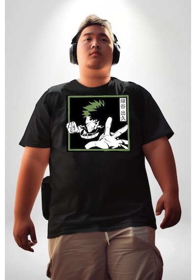 Angemiel My Hero Academia Dabi Anime Siyah Büyük Beden Erkek Kadın Unisex Basic Ön Baskılı Tişört Siyah