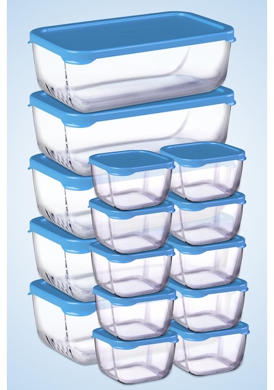 15 Parça Snowbox Mavi Kapaklı Saklama Kabı Takımı 5 Büyük + 10 Küçük Özel Set Mavi