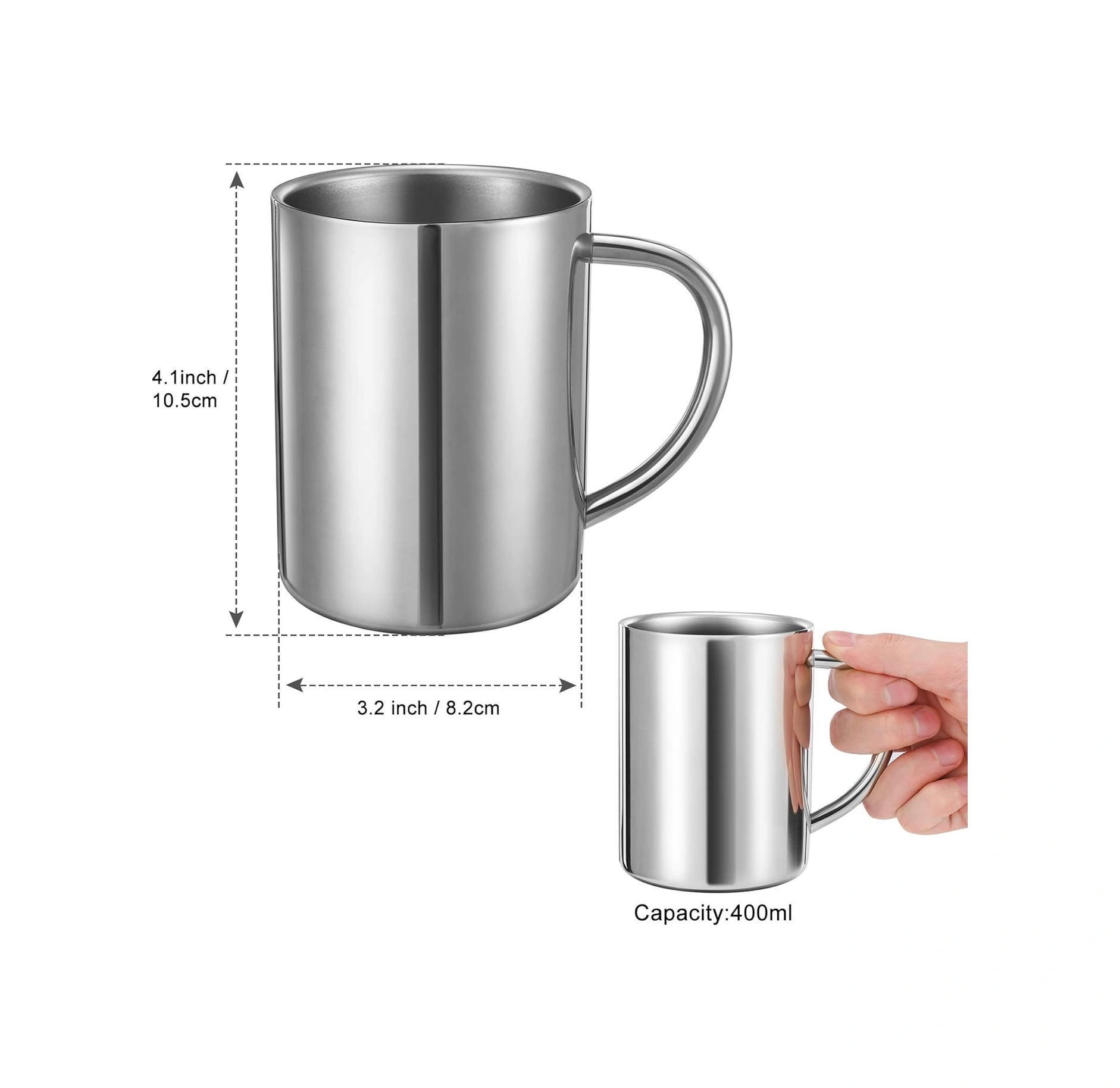 Tr 2 Paket 400 Ml Paslanmaz Çelik Çift Duvarlı Kupa, Seyahat Kamp Kupası, Kahve, Süt, Meyve Suyu, Çay Ve Diğer So Genel