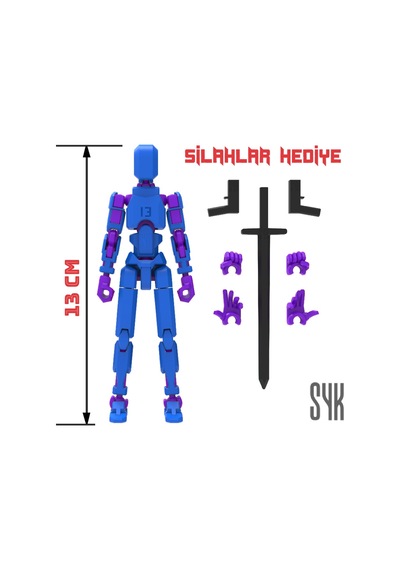 Robot 13 Dummy Mavi Mor Tüm Eklemleri Hareketli Aksiyon Figürü Oyuncak
