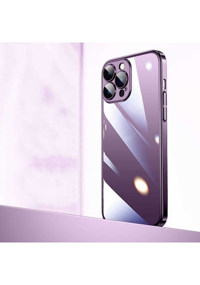 Apple Uyumlu iPhone 14 Pro Max Kılıf Sert Pc Renkli Çerçeveli Zore Riksos Kapak Derin Mor