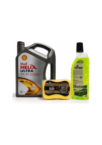 Shell Helix Ultra Pro Ag 5W-30 Motor Yağı 5 L + Oto Şampuan 1000 ML + Yıkama Süngeri