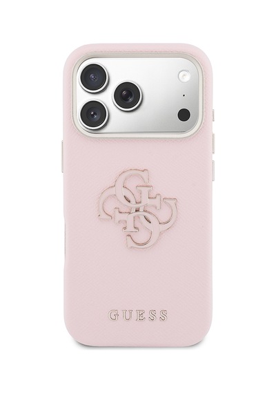 Apple Uyumlu iPhone 17 Pro Max Kılıf Guess Lisanslı 4g Büyük Metal Kamera Çerçeveli Pu Deri Resin Kapak Pembe