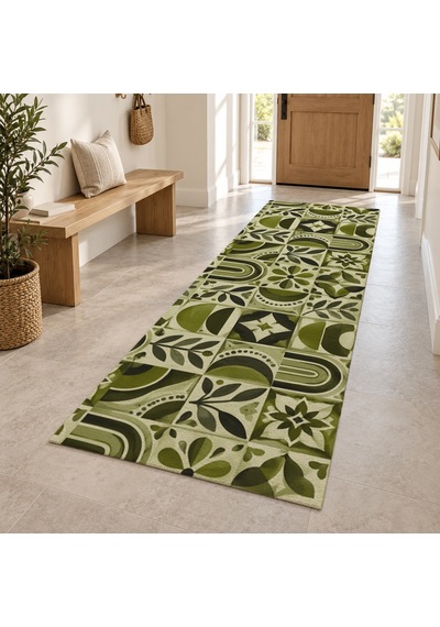 Kartela Halı Kahve Terakota Zeytin Bej Koridor Mutfak Yolluk Halısı Kaymaz Taban 80x240 Cm