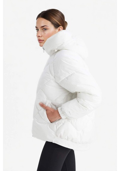Defacto Defactofit Su İtici Oversize Fit Geniş Kalıp Kapüşonlu Fermuarlı Cepli Şişme Mont E9260ax25auwt80 Beyaz-wt80