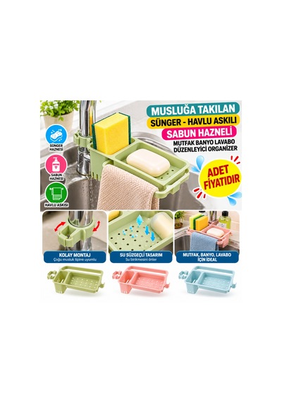 Arkhenx Musluğa Takılan Sünger Havlu Askılı Sabun Hazneli Mutfak Banyo Lavabo Düzenleyici Organizer Adet Fiyatıdır Bzs1 Standart