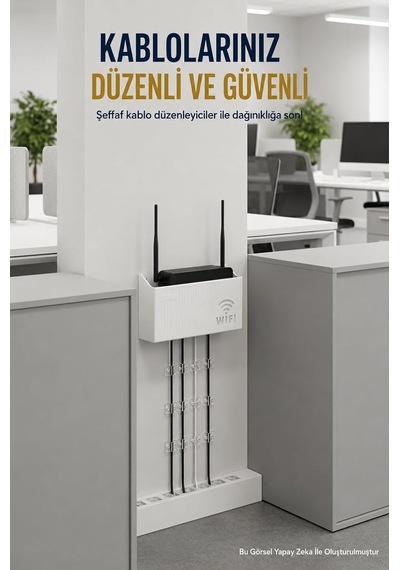 3'lü Set Modem Gizleme Kutusu Wi-fi Router Saklama Kutusu Pleksi Duvar Tipi Modem Koruyucu + 20 Adet Kablo Düzenleyici + 2 Adet Yapışkanlı Vidalı Askı Hediyeli 3, 3'lü Set Siyah