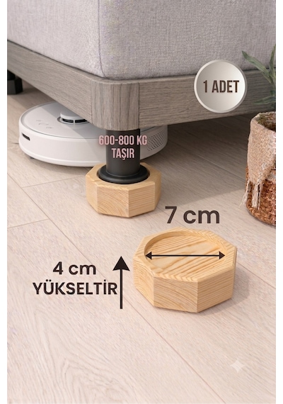 Robot Süpürge İçin Ahşap Koltuk Baza Yükseltici 4cm Yükseltir, Çap.7 Oyuklu Takoz 1 Adet