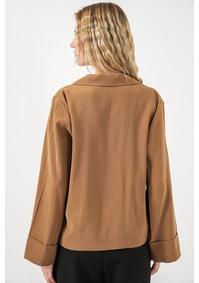 Bigdart Kadın Kruvaze Yaka Oversize Ceket 0747 - Camel