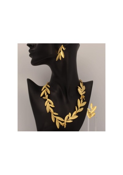 Lunarie Mat 14k Gold Zeytin Yaprağı Kolye Küpe Takı Seti Altın