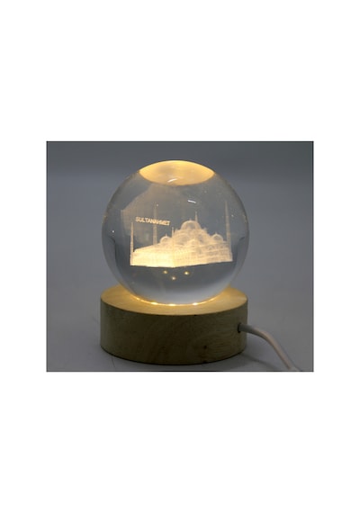 10 Adet 3d Kristal Cam Küre Ahşap Soketli İstanbul Temalı Led Lamba 7,5 Cm, Glass Globe Night Light