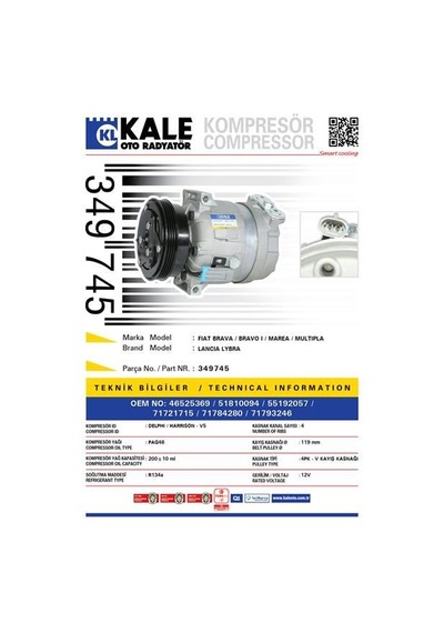 KALE 349745 KLİMA KOMPRESÖRÜ MULTIPLA (99-10)LYBRA (99-05)