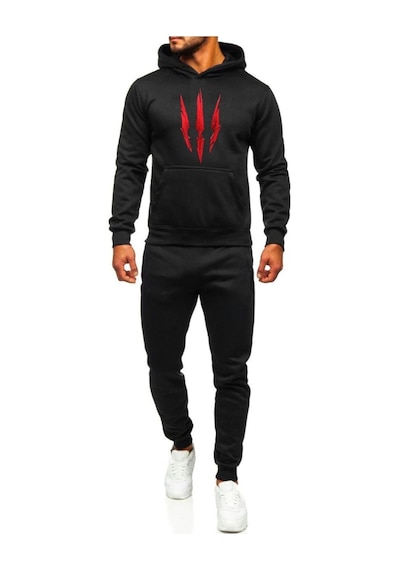 Pençe Eşofman Takımı Sweatshirt Jogger -siyah Baskılı Oversize Şardonlu Kapüşonlu Siyah
